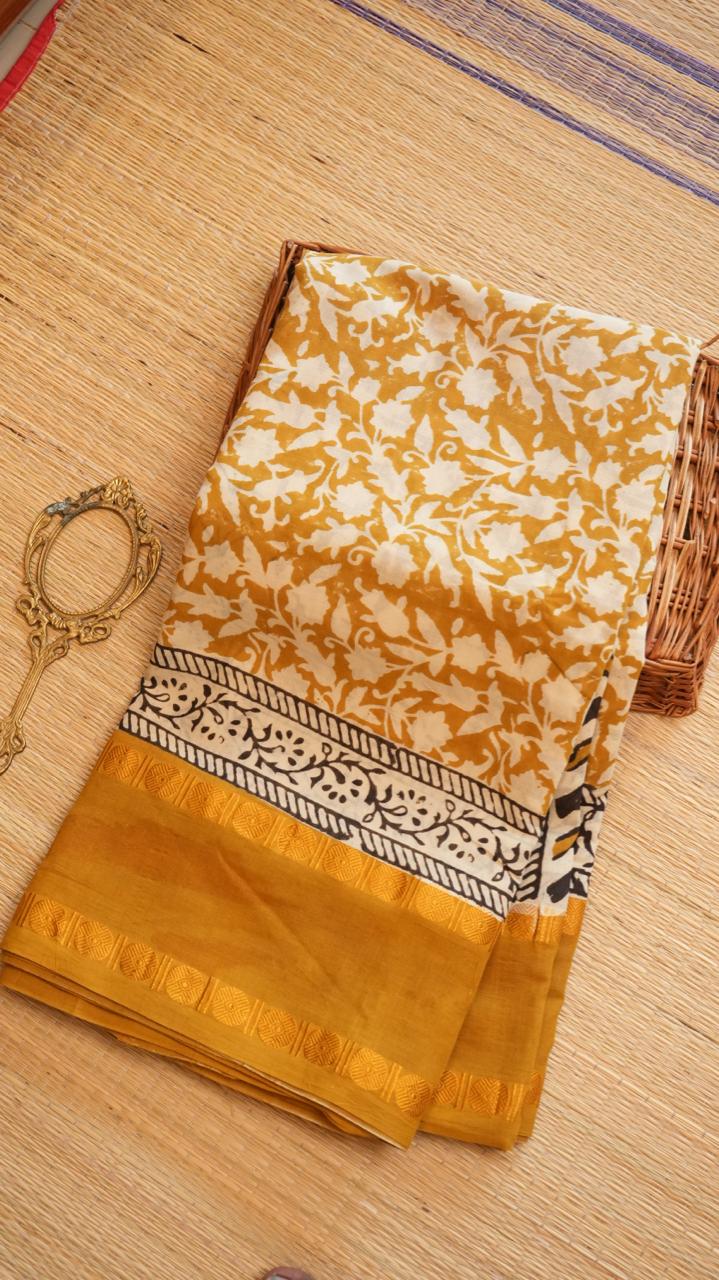 Madurai Cotton X Bagru Saree -11-06F-01-03 (HONEY GLAZE)