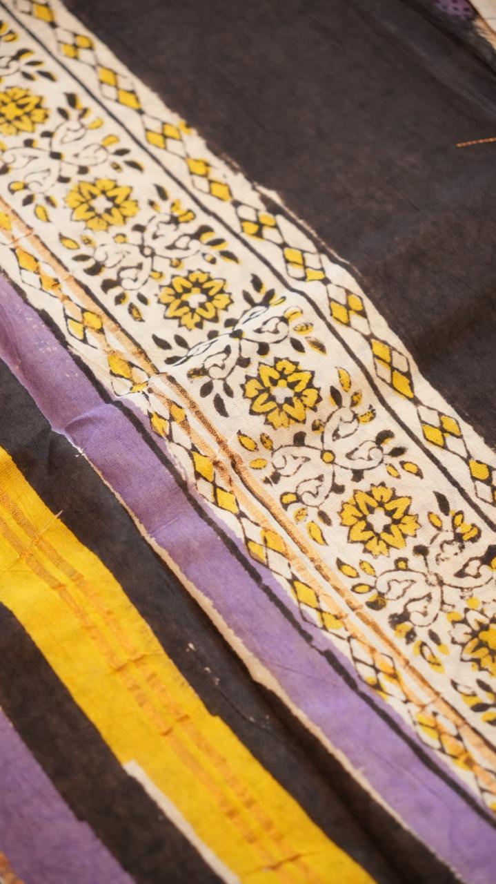 Madurai Cotton X Bagru Saree -11-06F-01-08 (LAVENDER CHEESECAKE)