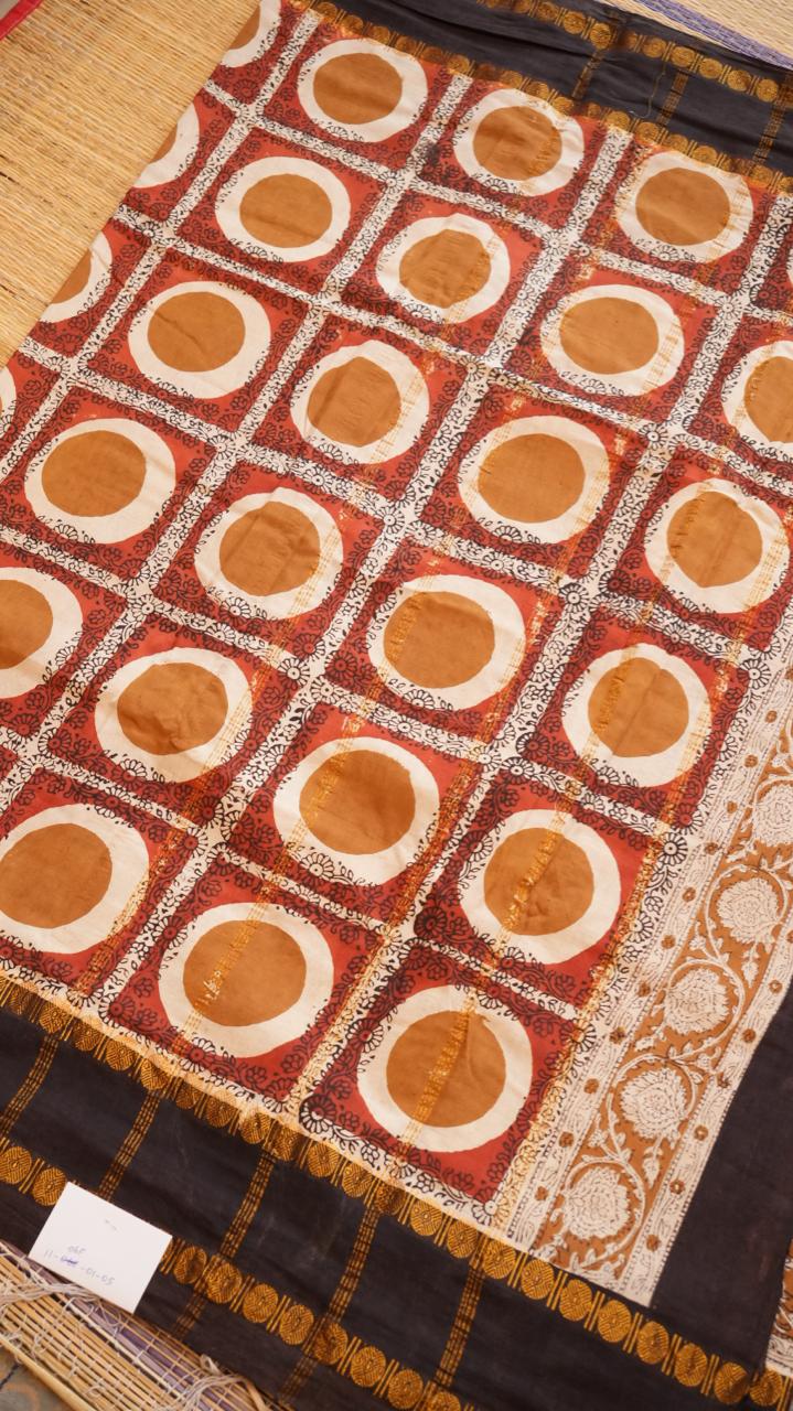 Madurai Cotton X Bagru Saree -11-06F-01-05 (CARAMEL MOCHA)