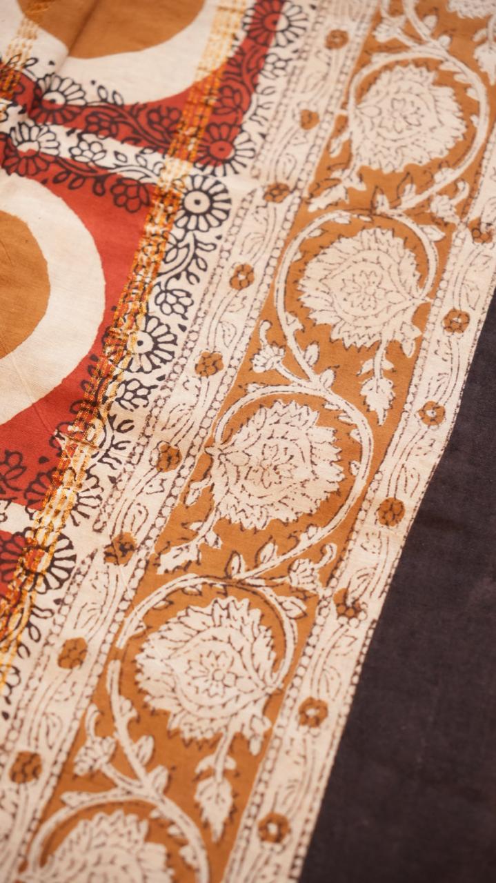 Madurai Cotton X Bagru Saree -11-06F-01-05 (CARAMEL MOCHA)