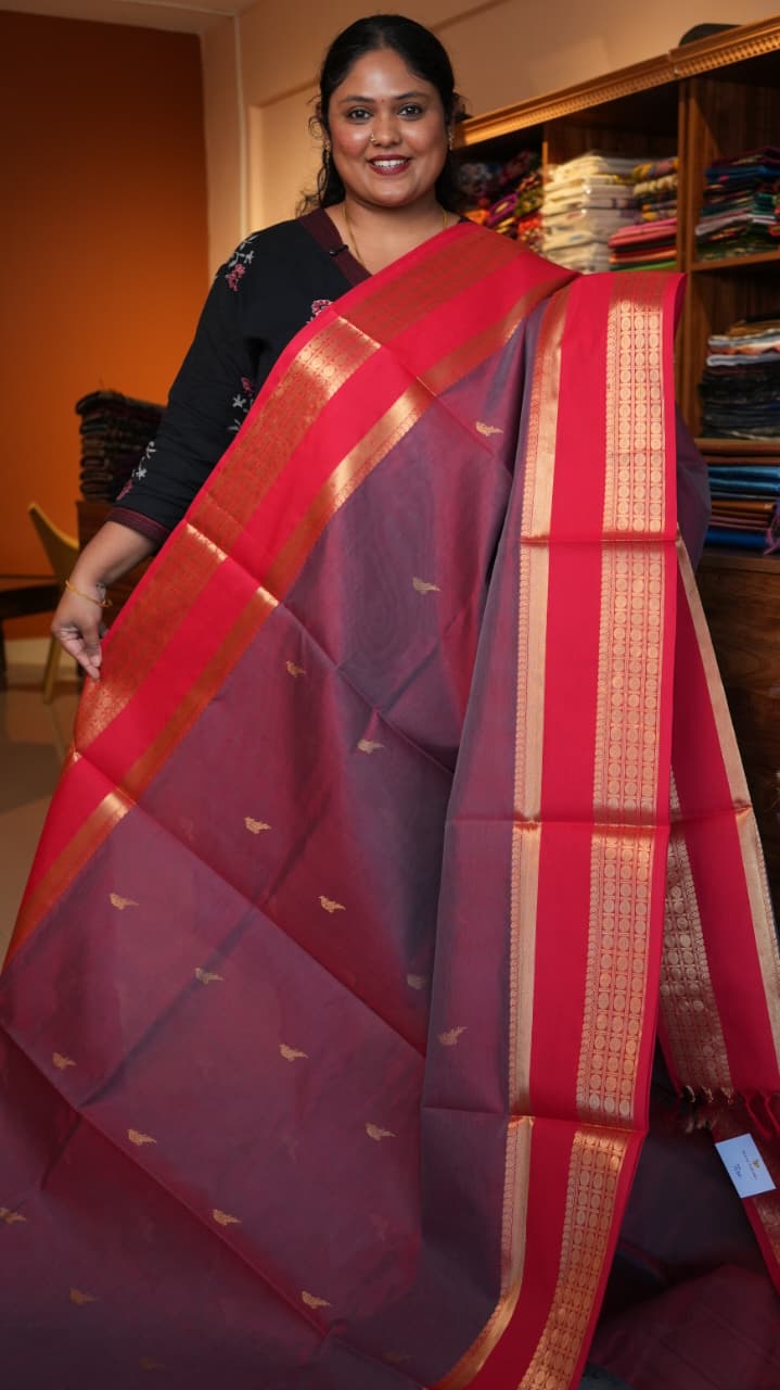 Kanchivaram Pure Silk Saree Cotton - 01-08-07-05 (CHILLI PINK)