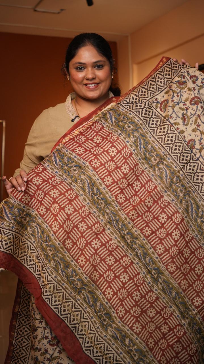 Chanderi Sanganeri Prints Saree - 05-08-01-02 (BRICK GARDEN)