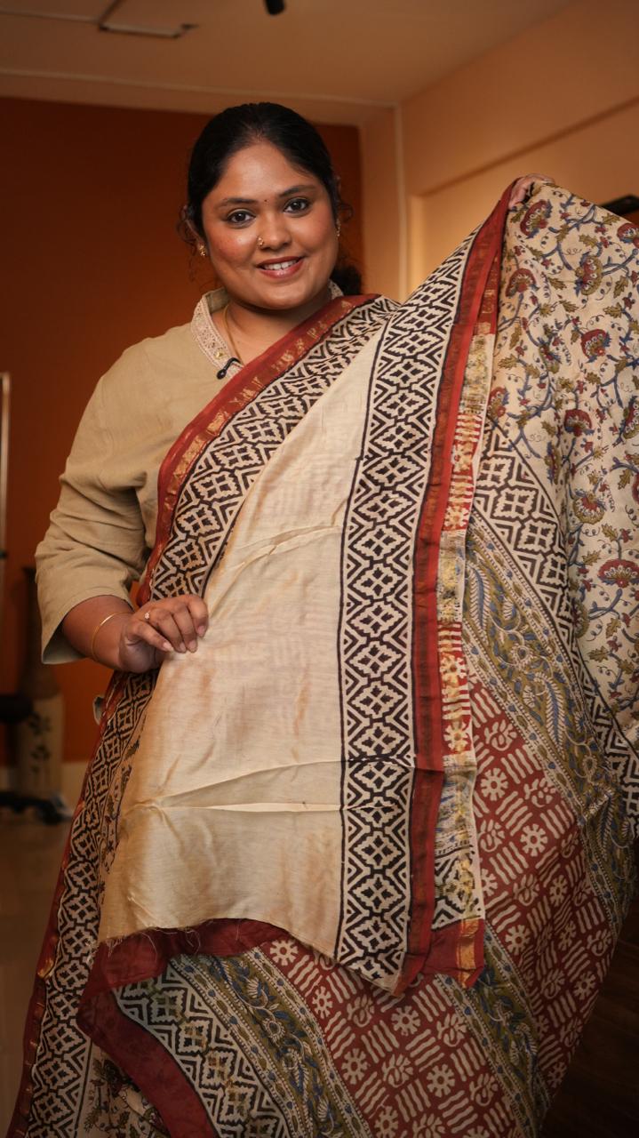 Chanderi Sanganeri Prints Saree - 05-08-01-02 (BRICK GARDEN)