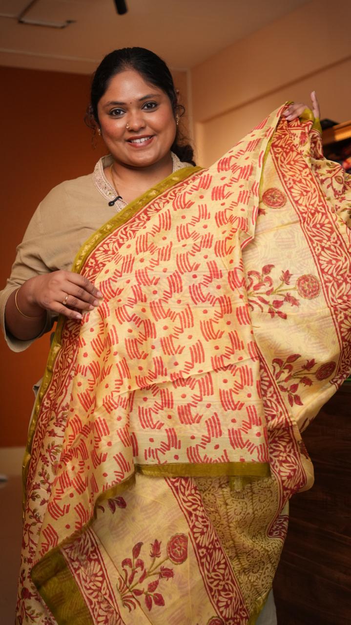 Chanderi Sanganeri Prints Saree - 05-08-01-05 (BRICK BLOOM)