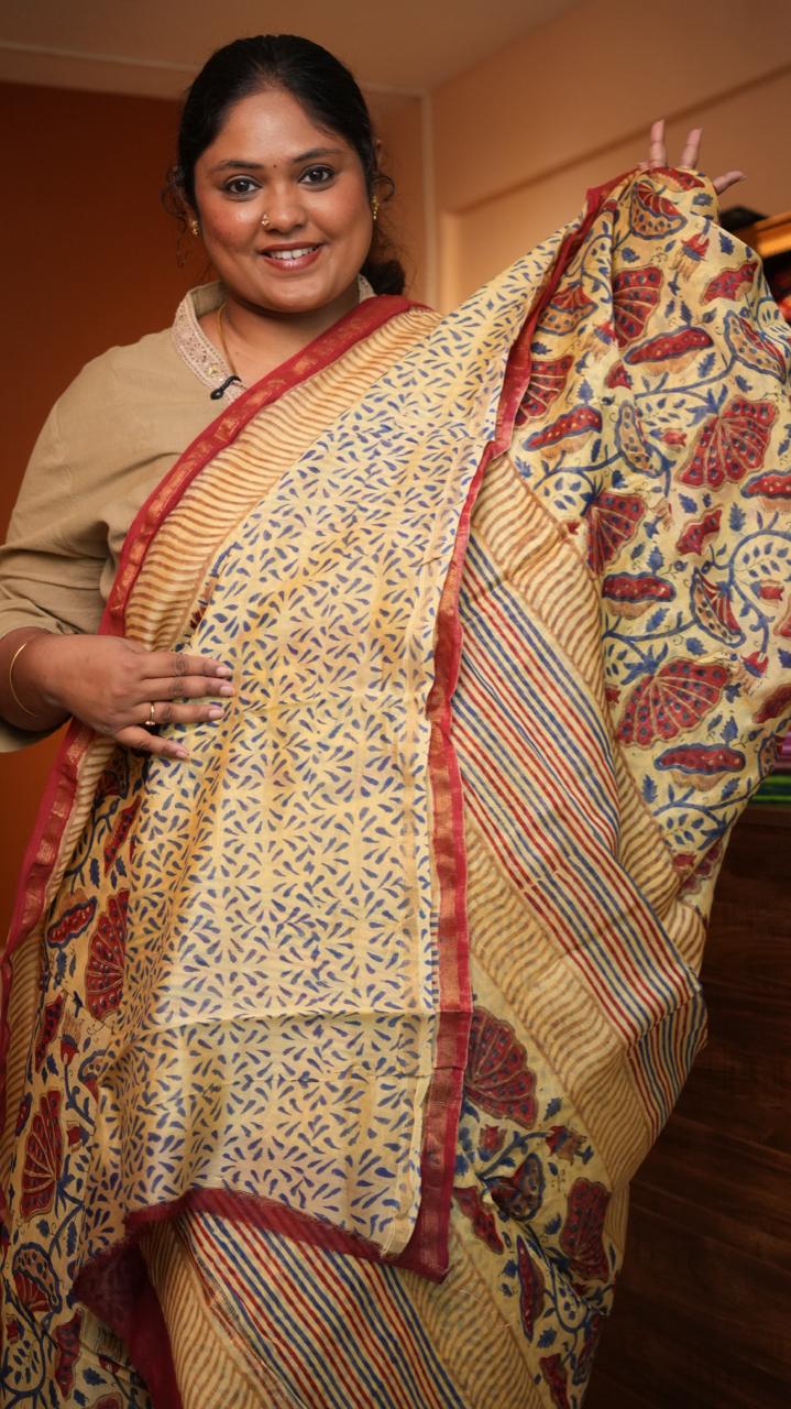 Chanderi Sanganeri Prints Saree - 05-08-01-07 (BURNT ROSE)