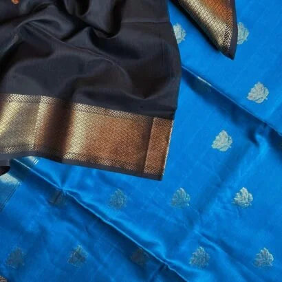 Maheshwari Silk Cotton Black with Blue Saree 05-01-MSC-LB-07