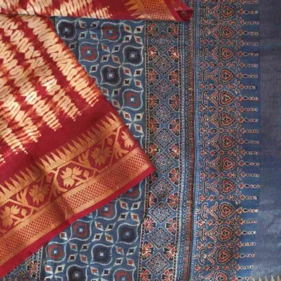 Shibori Dola Silk Dark Red Saree 46-05-SMS-05