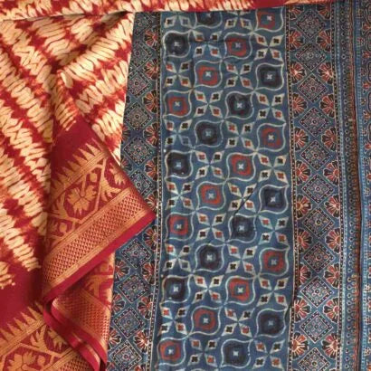 Shibori Dola Silk Dark Red Saree 46-05-SMS-05