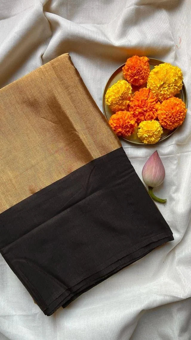 Chanderi Katan Silk and Tissue Saree 51-09-TC-09 – Gold with Black