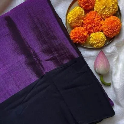 Chanderi Katan Silk and Tissue Saree 51-09-TC-10 – Violet with Black