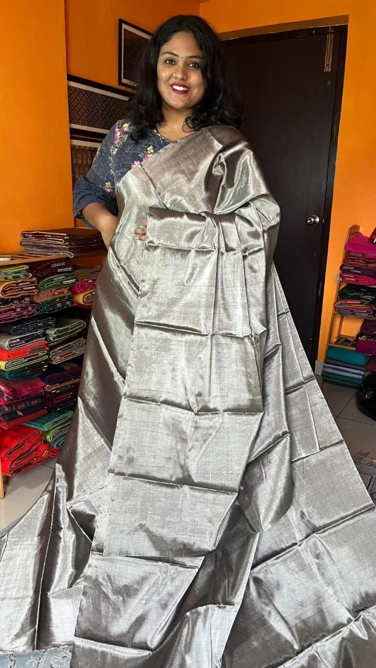 Chanderi Silk and Tissue Saree 51-12-01-01 Grey