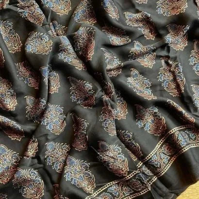 Ajrakh Modal Silk Black Saree 46-05-AMS-02