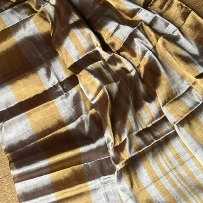Chanderi Silk and Tissue Saree 51-12-01-02 Grey with Gold