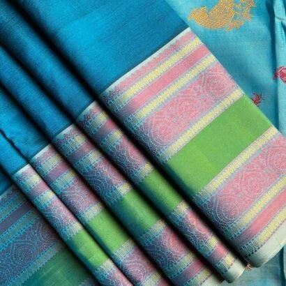 Pure Silk Kancheevaram Sarees01-10-19-PSC-01 – Chinthamani blue with red