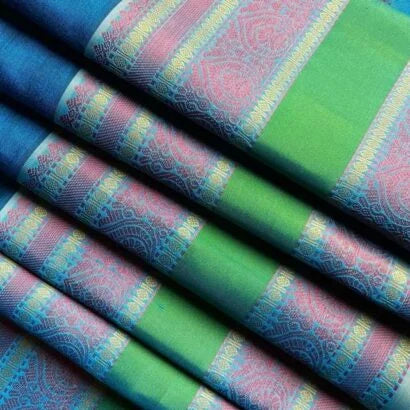 Pure Silk Kancheevaram Sarees01-10-19-PSC-01 – Chinthamani blue with red