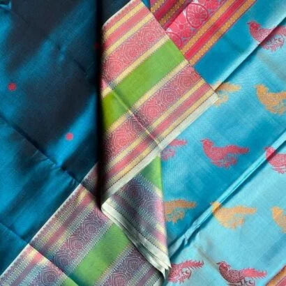 Pure Silk Kancheevaram Sarees01-10-19-PSC-01 – Chinthamani blue with red