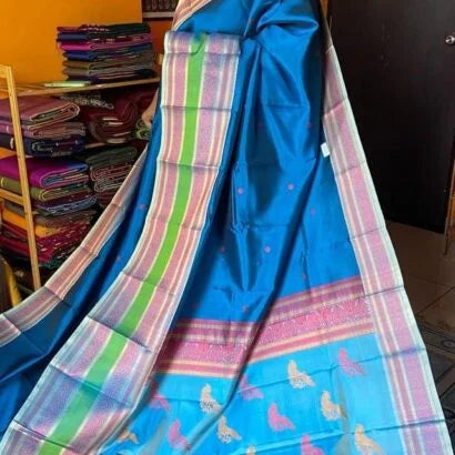 Pure Silk Kancheevaram Sarees01-10-19-PSC-01 – Chinthamani blue with red