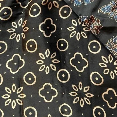 Ajrakh Modal Silk Black Saree 46-05-AMS-02