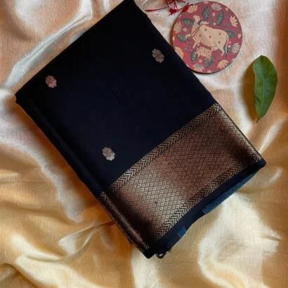 Maheshwari Silk Cotton Black with Blue Saree 05-01-MSC-LB-07