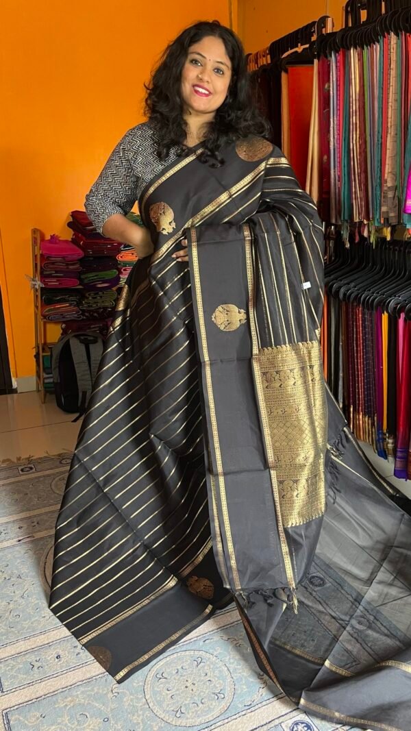 Kancheevaram Pure Silk Cotton Veldhari - 01-12-10-PSC-01 Black - AVAILABLE ONLY ON PREORDER - WAIT TIME 50-60 DAYS