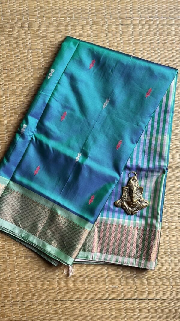 Chinnalampattu 6 Yards Saree 03-02-CHIB-07 Peacock Blue and Green