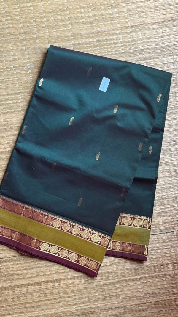 Mercerised Cotton Sarees 01-03-08-MCS-07 - Bottle Green