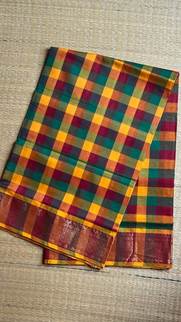 Mercerised Cotton Sarees 01-03-09-MCS-01 - Red with Green